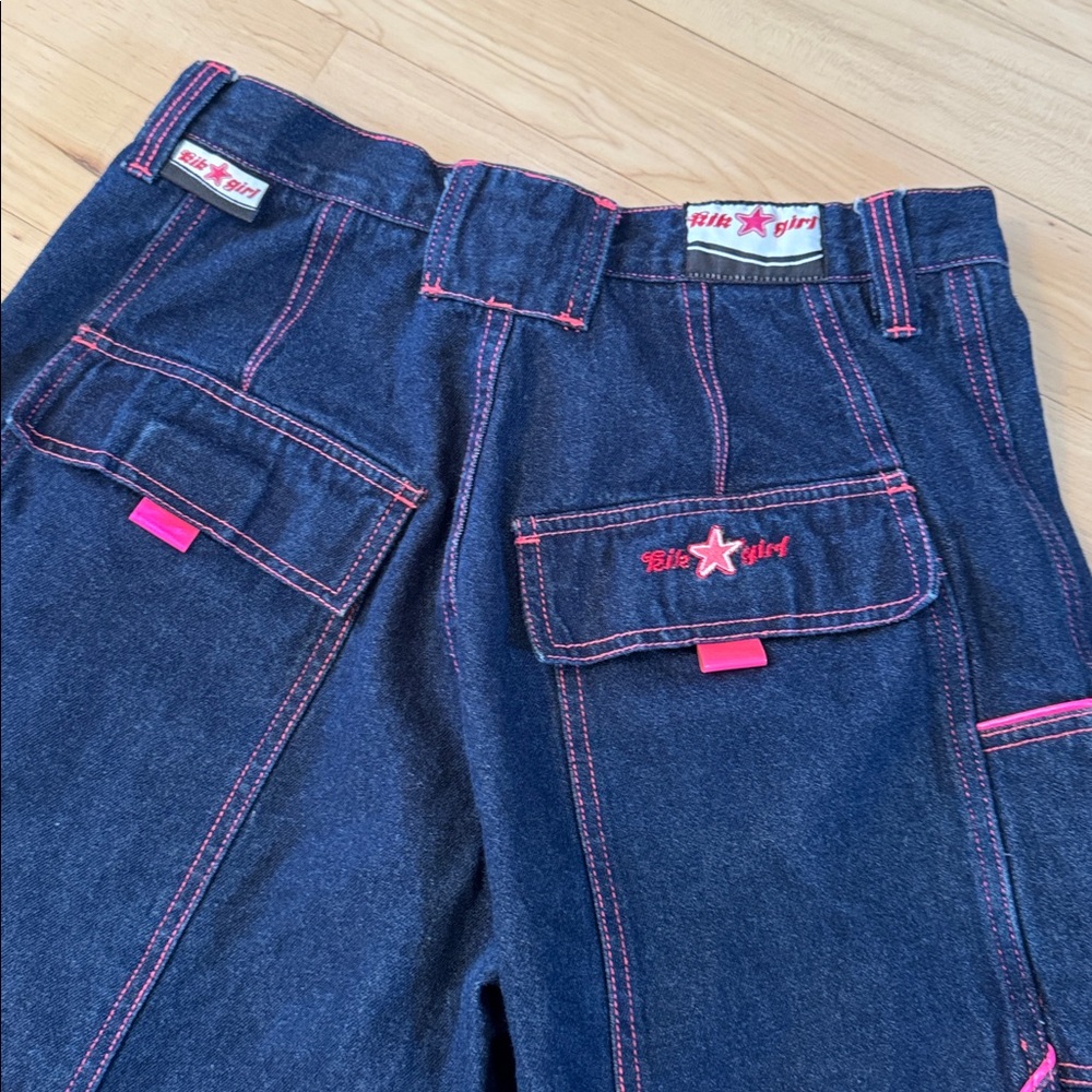 Women’s kik girl-kikwear Wide Leg Rave Jeans-Skater-Bright Pink Detail-90s-9 - Picture 10 of 10